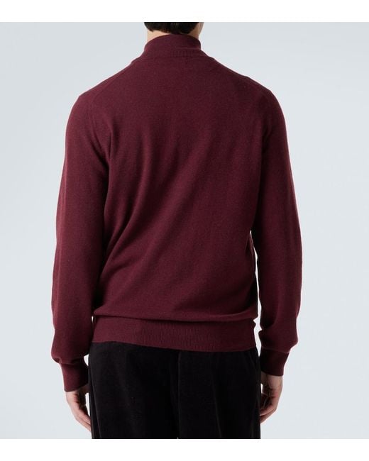 Brunello Cucinelli Red Cashmere Half-Zip Sweater for men