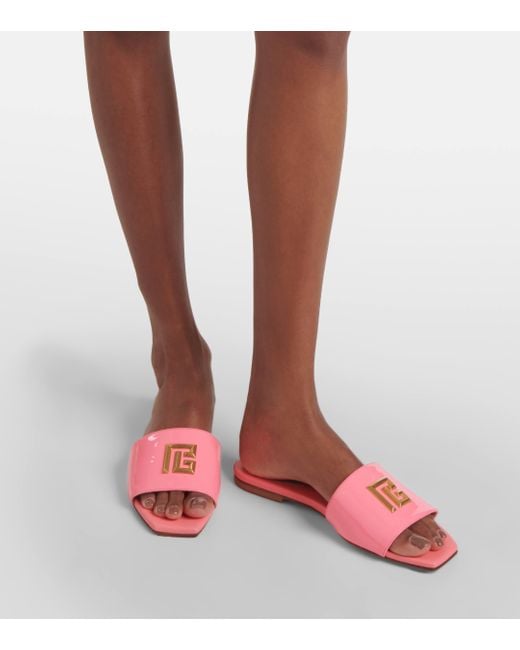 Balmain Pink Dafne Patent Leather Slides