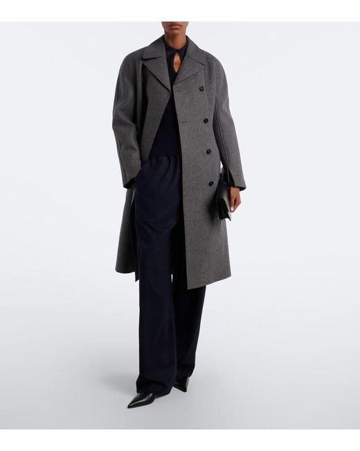 Jil Sander Gray Double-Breasted Virgin Wool Coat