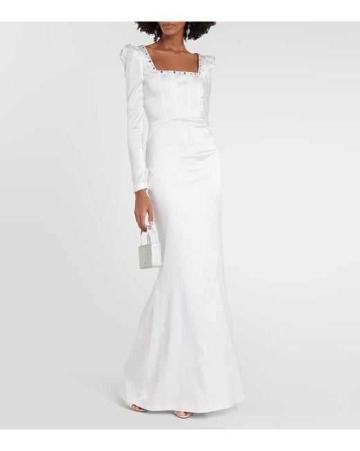 Alessandra Rich White Square-Neck Silk-Blend Gown