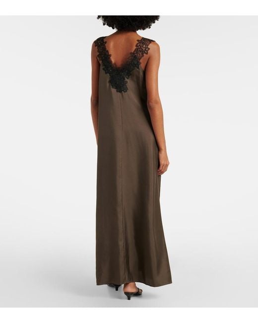 Rohe Brown Lace-Trimmed Silk Maxi Dress