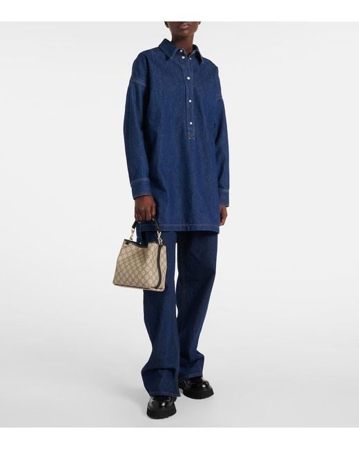Gucci Brown Gg Canvas Leather-Trimmed Tote Bag