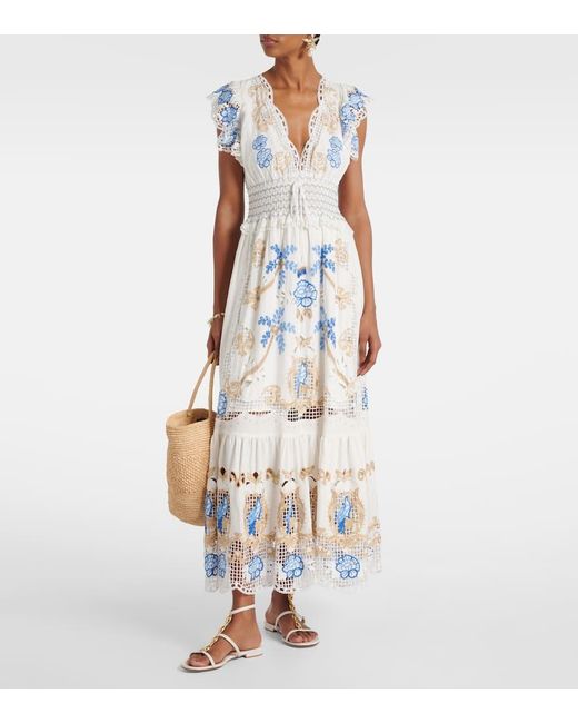 Farm Rio White Besticktes Maxikleid Aus Einem Leinengemisch