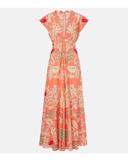 Poupette Orange Noreen Printed Cotton Maxi Dress