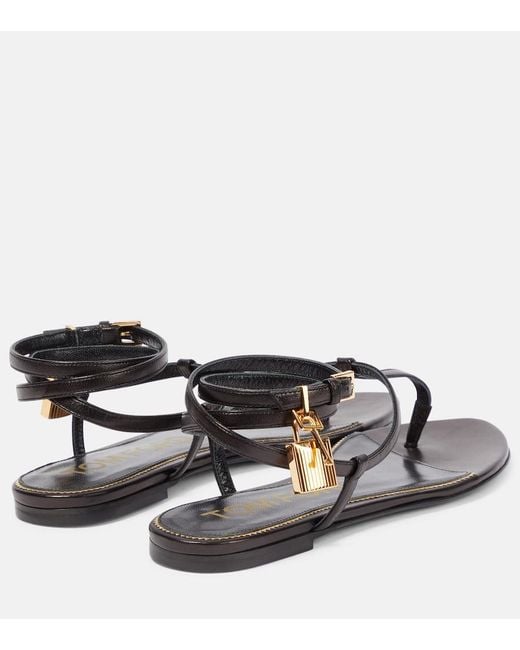 Tom Ford Black Padlock Leather Thong Sandals