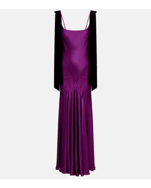 Nina Ricci Purple Gathered Satin Maxi Dress