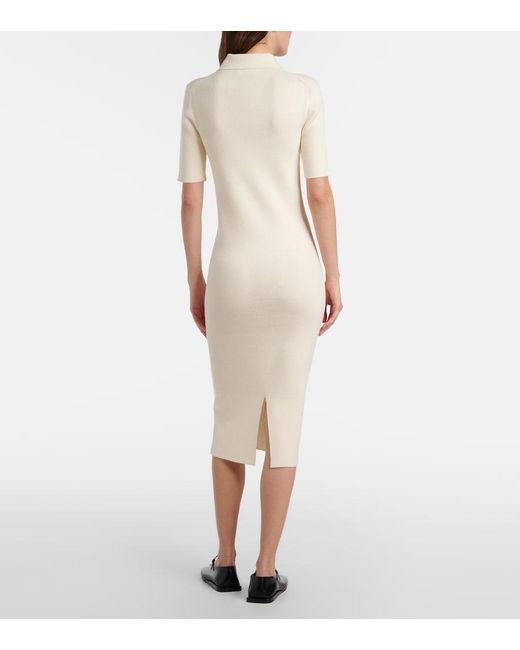 Jil Sander White Knitted Wool Midi Dress