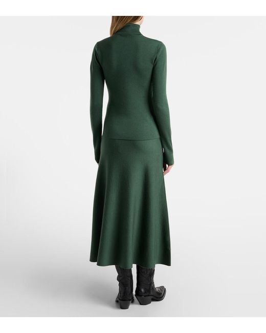 Gabriela Hearst Green Freddie Wool, Cashmere, And Silk Midi Skirt