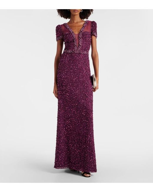 Vestido de fiesta adornado Jenny Packham de color Purple