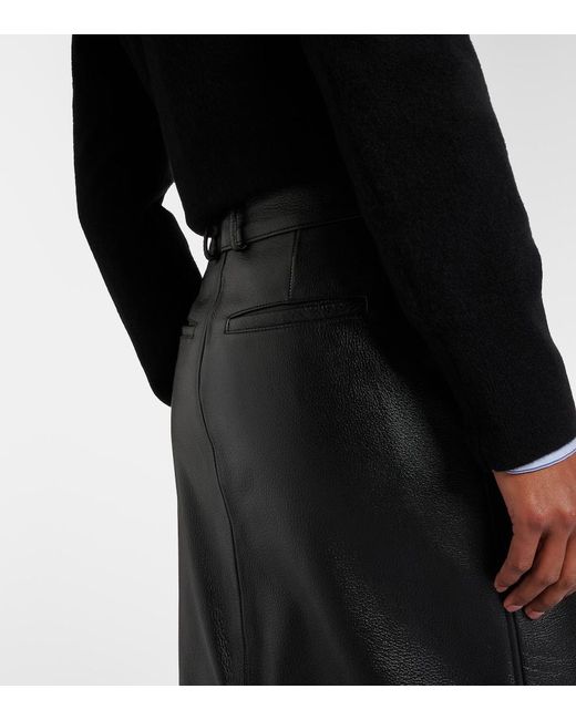 Totême Black Leather Midi Skirt