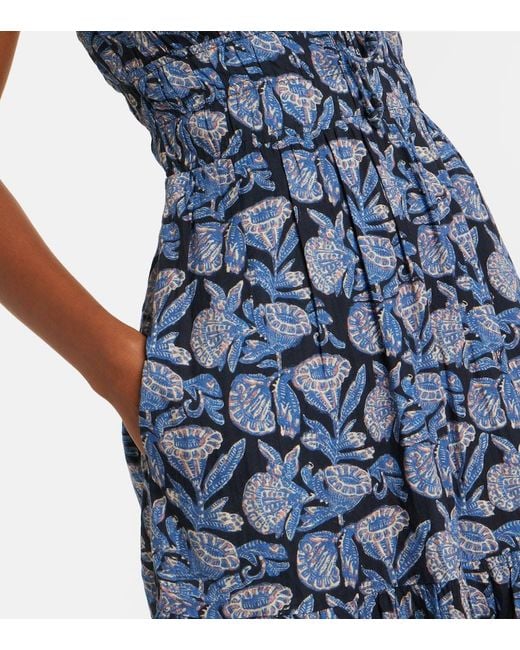 Ulla Johnson Blue Aydin Floral Cotton-Blend Midi Dress