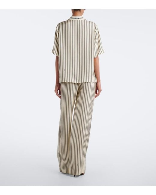 Versace Natural Striped Silk Wide-Leg Pants