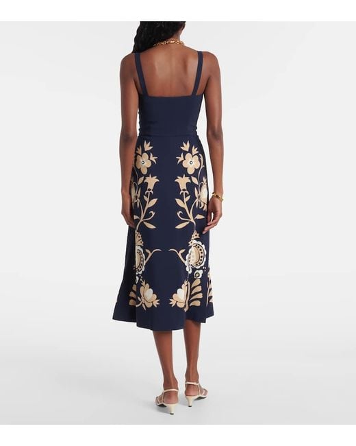 LaDoubleJ Blue Buy Me A Martini Floral Satin Midi Dress