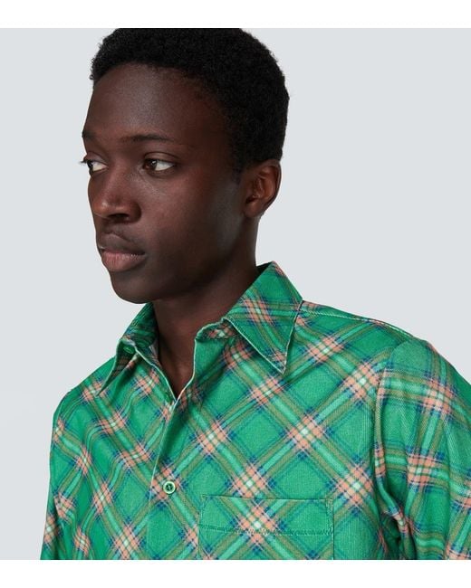 ERL Green Checked Cotton Corduroy Shirt for men
