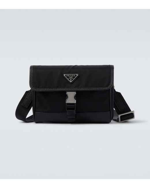 Prada Black Re-Nylon Leather-Trimmed Shoulder Bag for men