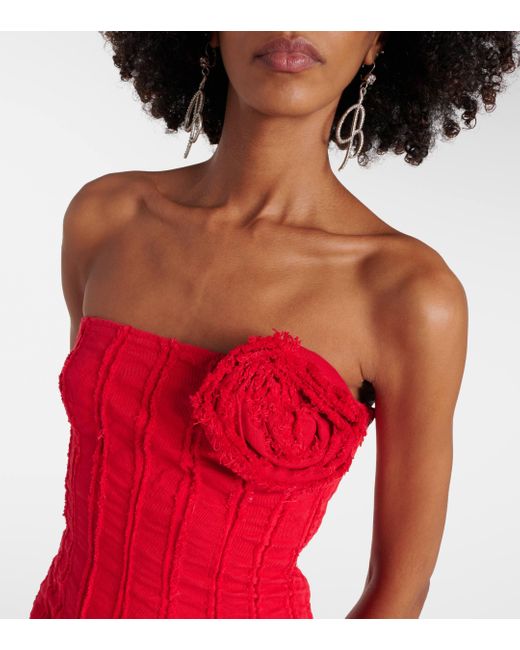 Blumarine Red Floral-applique Strapless Cotton Jersey Minidress
