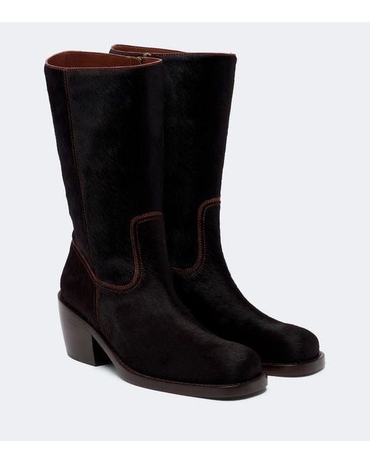 Dries Van Noten Black Calf Hair Mid-Calf Boots