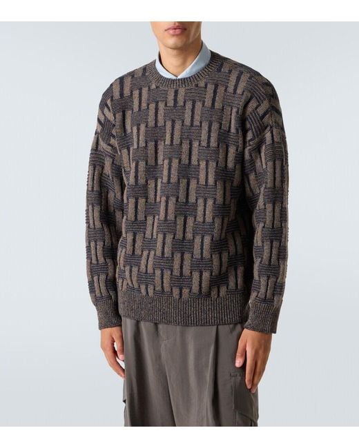 Giorgio Armani Gray Basketweave-Knit Camel Hair Sweater for men