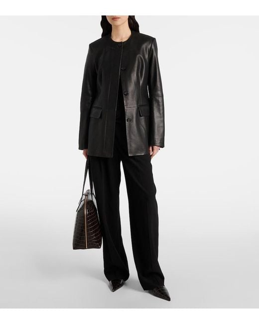 Totême Black Collarless Leather Jacket