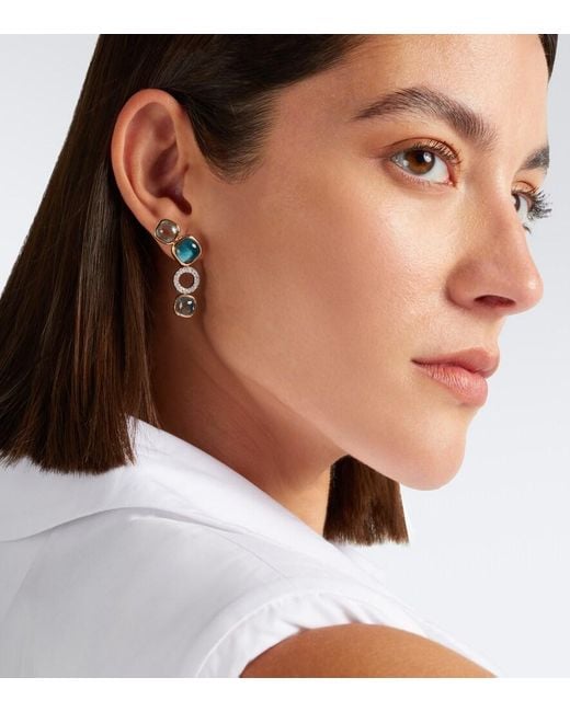 Pomellato Blue Nudo 18Kt And Rose Drop Earrings With Topaz And Diamonds