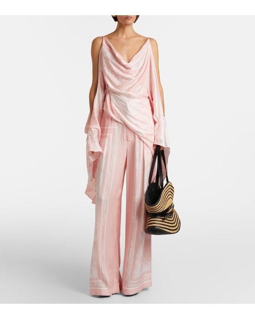 Balmain Pink Printed Satin Palazzo Pants