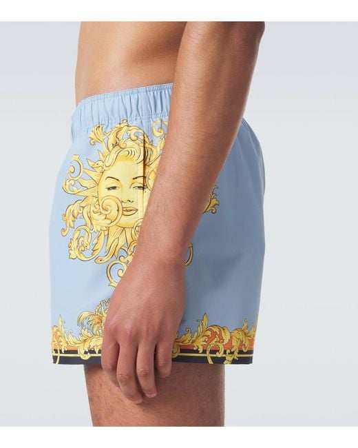 Versace Blue Printed Swim Trunks for men