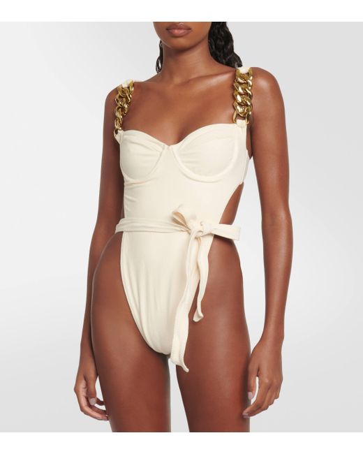 SAME Natural Chain-detail Faux-suede Swimsuit