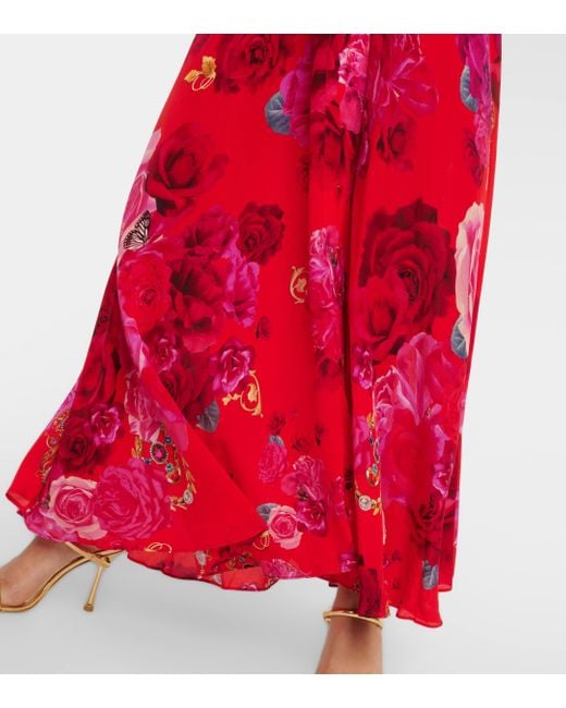 Camilla Red Embellished Floral Silk Maxi Dress