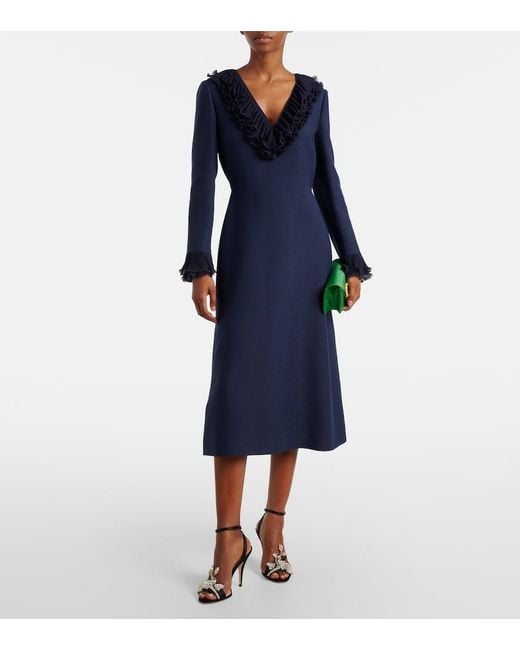Valentino Blue Crepe Couture Bow-Detail Midi Dress