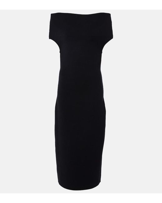 Totême Black Knitted Off-Shoulder Midi Dress