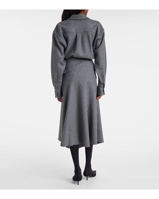 Victoria Beckham Gray Asymmetric Wool And Cashmere Midi Skirt