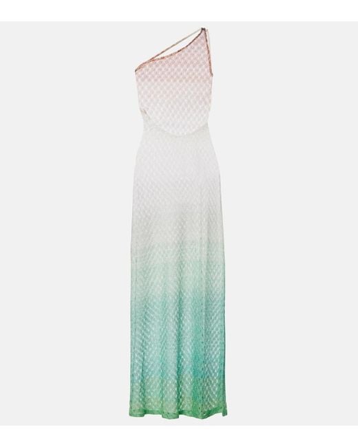 Missoni White Open-Knit One-Shoulder Lame Beach Cover-Up