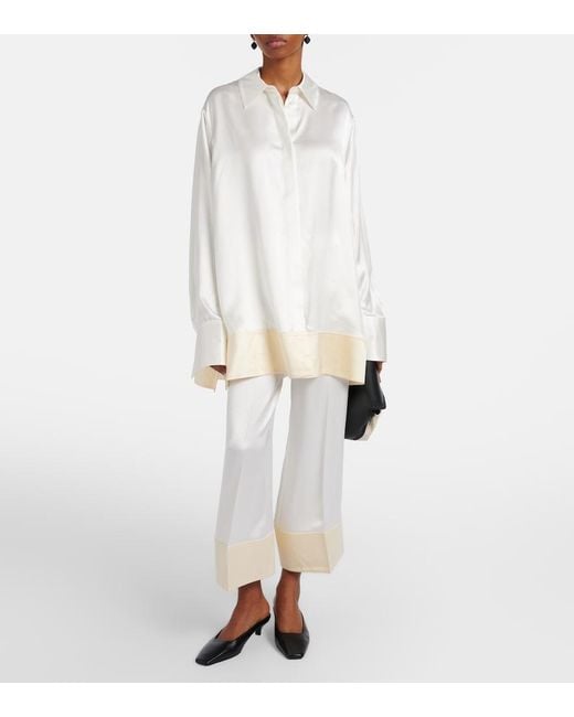 Totême White Cropped Satin Wide-Leg Pants