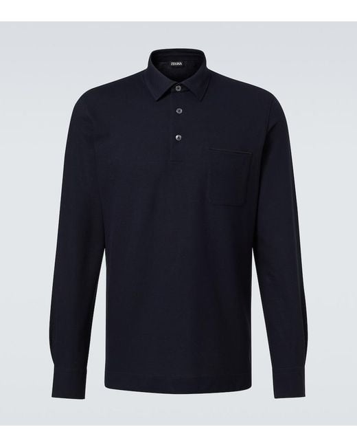 Zegna Blue Logo Cotton Polo Shirt for men