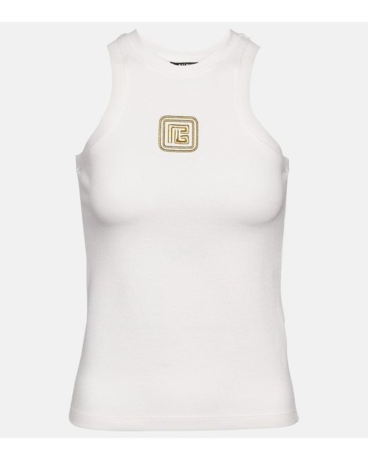 Tank top de jersey con logo Balmain de color White