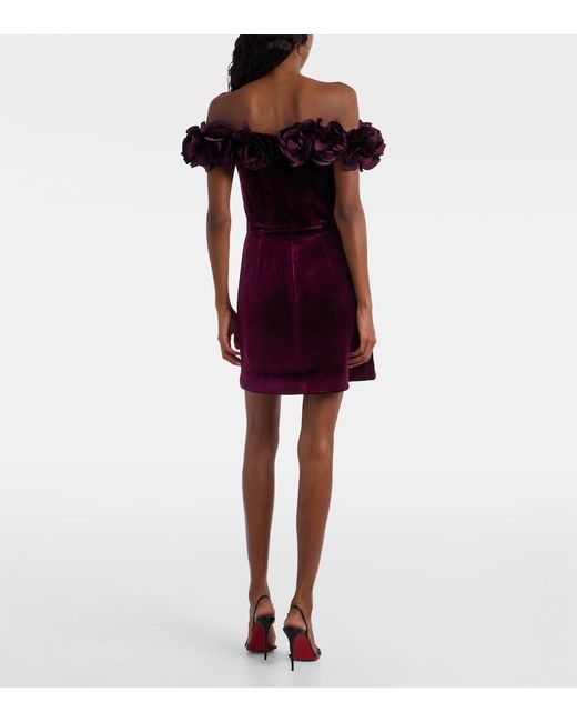 Rebecca Vallance Red Floral-Applique Velvet Minidress