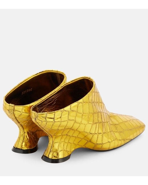 Dries Van Noten Yellow Croc-Effect Leather Wedge Mules