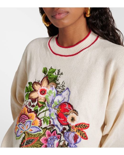 Etro White Embroidered Cashmere And Cotton Sweater