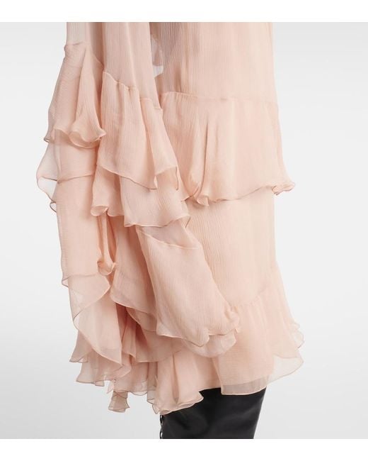 Chloé Natural Ruffled Silk Muslin Minidress