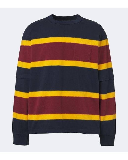 Sacai Blue Striped Cotton Jersey Sweatshirt for men