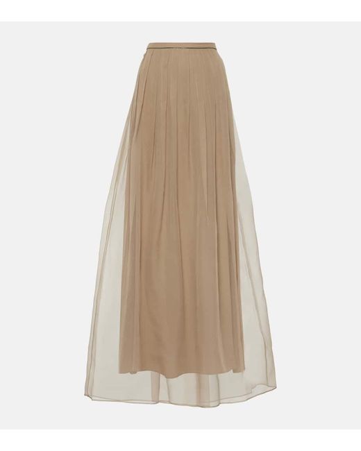 Brunello Cucinelli Natural High-rise Pleated Silk Maxi Skirt