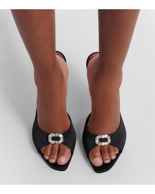 AMINA MUADDI Black Camelia Embellished Satin Mules