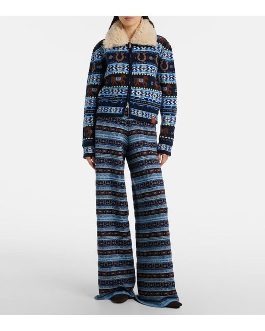 Stella McCartney Blue Knitted Virgin Wool Wide-Leg Pants