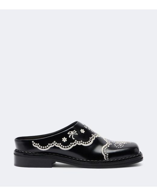 Simone Rocha Black Embroidered Leather Mules
