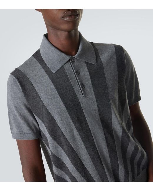 Versace Gray Intarsia Virgin Wool Polo Sweater for men