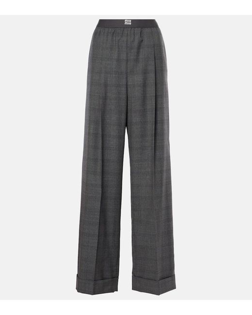 Pantaloni A Gamba Larga di Miu Miu in Gray
