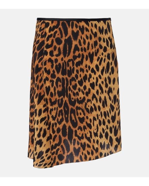Gucci Natural Leopard-Print Silk Midi Skirt