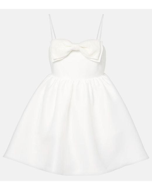 Self-Portrait White Bow-Detail Beaded Taffeta Minidress