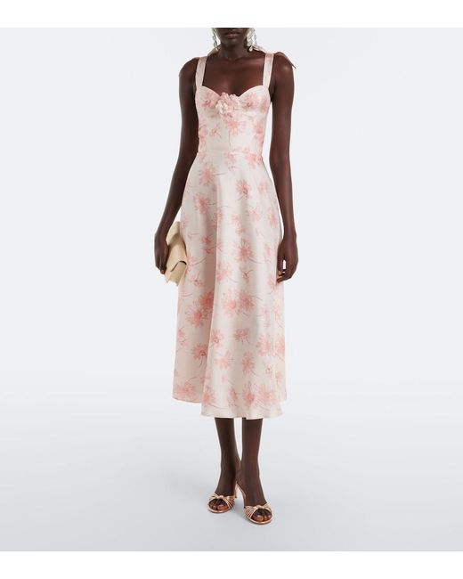 Rodarte Pink Floral Silk Twill Midi Dress