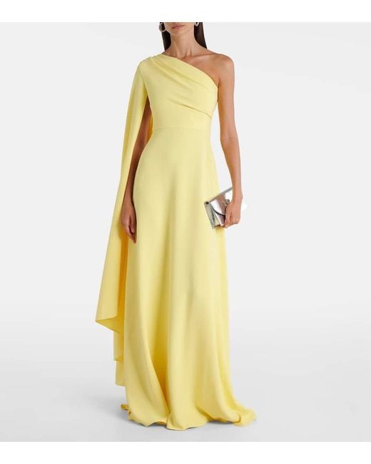 Solace London Yellow Yazmin Asymmetric Caped Gown